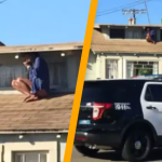 Frightening scene as woman ascends roof to escape intruder only steps away